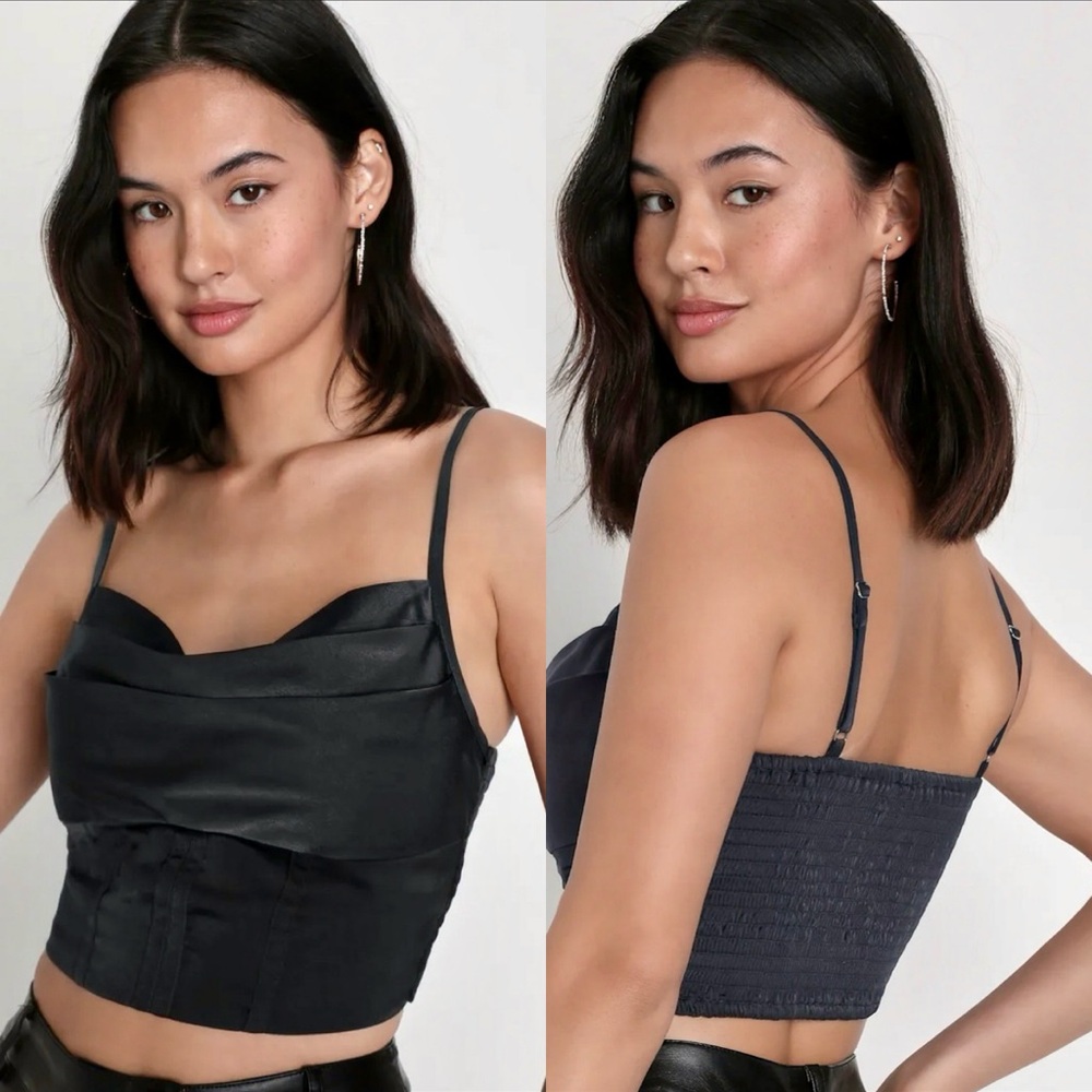 Lulus Flirty Spell Satin Cowl Neck Cami Corset Bustier Crop Top Size XS NWT